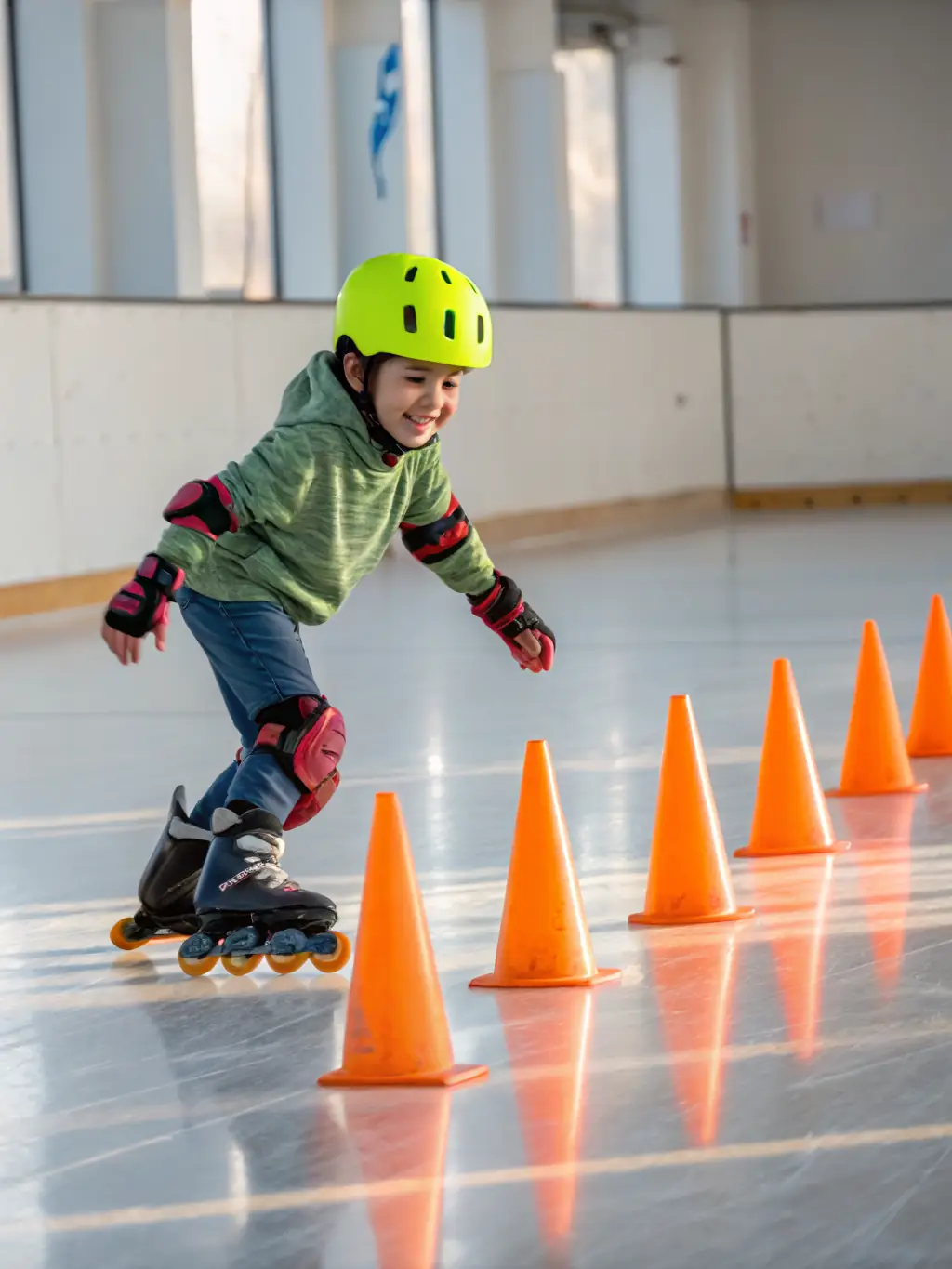 A young child wearing full protective gear, including a helmet and racing suit, confidently riding a small motorcycle on a closed, safe track during a BOURGES RACING TEAM training session.